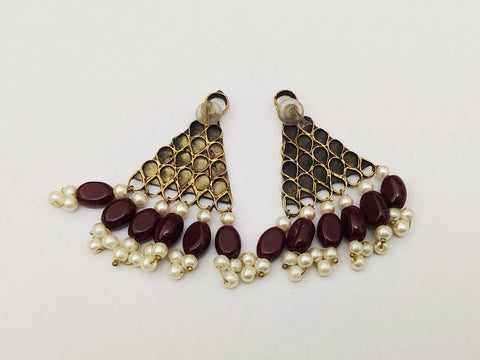 Intricately carved Afghan earrings with stones and pearl dangling handmade earrings tribal kuchi earrings women earrings