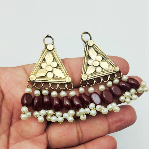 Intricately carved Afghan earrings with stones and pearl dangling handmade earrings tribal kuchi earrings women earrings