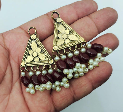Intricately carved Afghan earrings with stones and pearl dangling handmade earrings tribal kuchi earrings women earrings