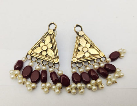 Intricately carved Afghan earrings with stones and pearl dangling handmade earrings tribal kuchi earrings women earrings