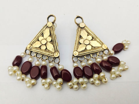 Intricately carved Afghan earrings with stones and pearl dangling handmade earrings tribal kuchi earrings women earrings