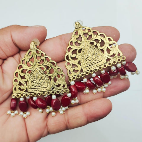 Intricately carved Afghan earrings with stones and pearl dangling handmade earrings tribal kuchi earrings women earrings