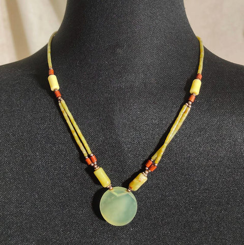 Long Yellow Jade necklace jade stone jade beads necklace women necklace